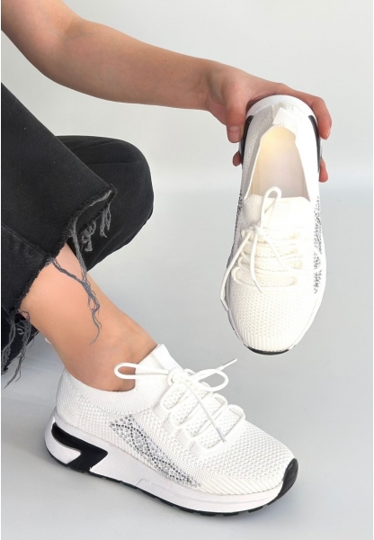Belan Beyaz Triko Bağcıklı Spor Ayakkabı