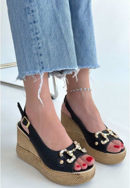 Caver Siyah Cilt Dolgu Topuk Sandalet