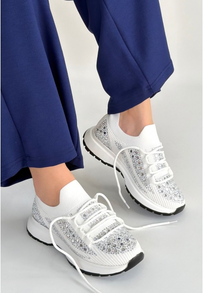 Ceas Beyaz Triko Bağcıklı Spor Ayakkabı