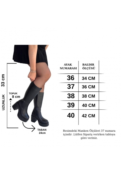 Disan Siyah Cilt Topuklu Çizme