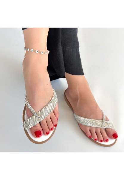 Eday Gümüş Boncuk İşlemeli Terlik