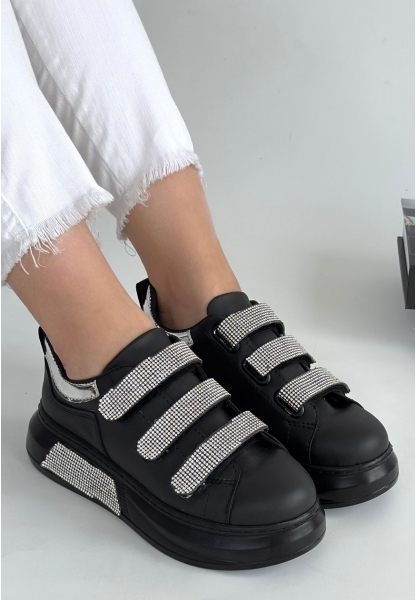 Elika Siyah Cilt Cırt Cırtlı Spor Ayakkabı