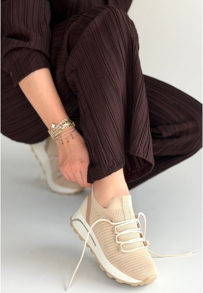 Feort Bej Triko Bağcıklı Spor Ayakkabı