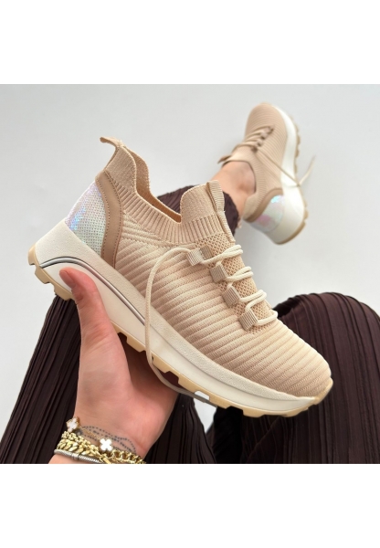 Feort Bej Triko Bağcıklı Spor Ayakkabı