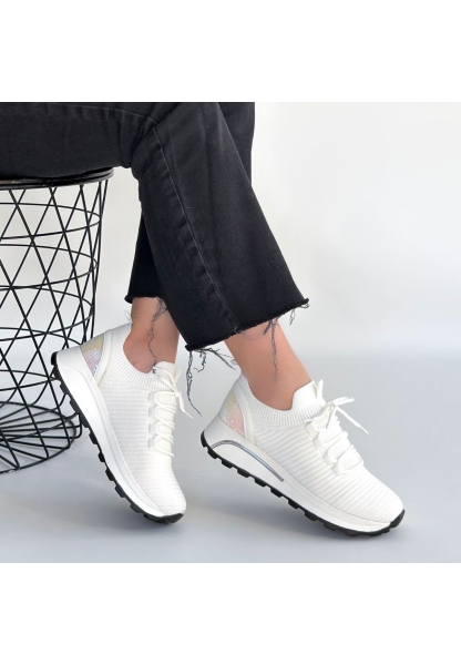 Feort Beyaz Triko Bağcıklı Spor Ayakkabı