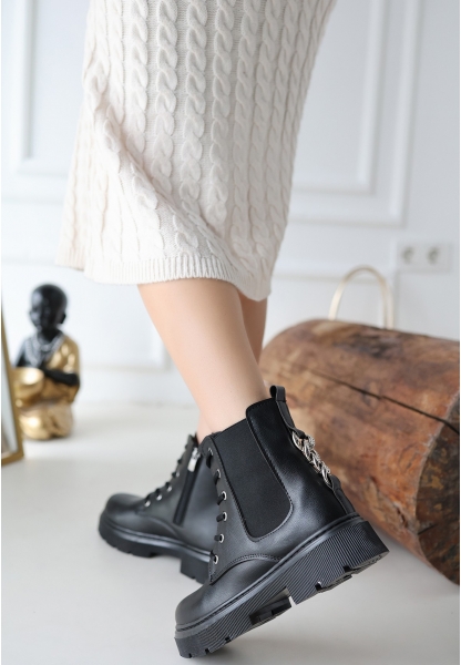 Harte Siyah Cilt Bağcıklı Bot