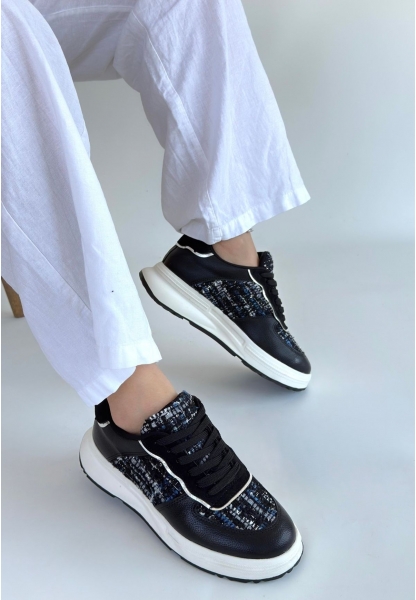 Hawer Siyah Cilt Bağcıklı Spor Ayakkabı