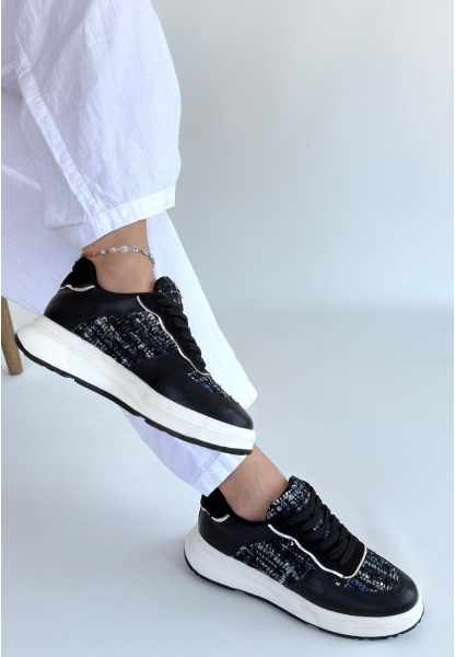 Hawer Siyah Cilt Bağcıklı Spor Ayakkabı