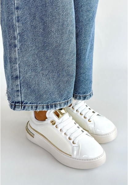 Hley Beyaz Rugan Paraşüt Detaylı Bağcıklı Spor Ayakkabı