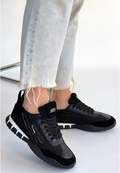 Huer Siyah Nubuk Bağcıklı Spor Ayakkabı