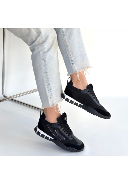 Huer Siyah Nubuk Bağcıklı Spor Ayakkabı