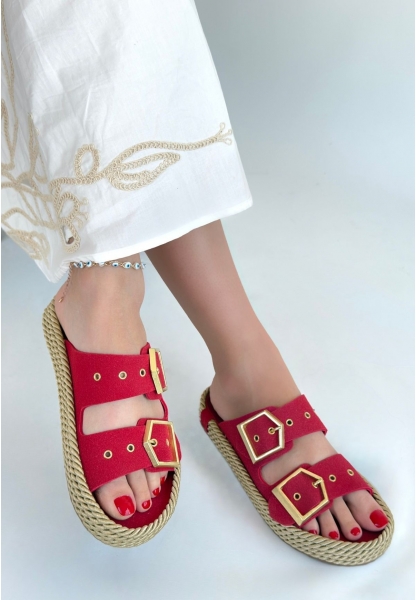 İces Kırmızı Nubuk Terlik