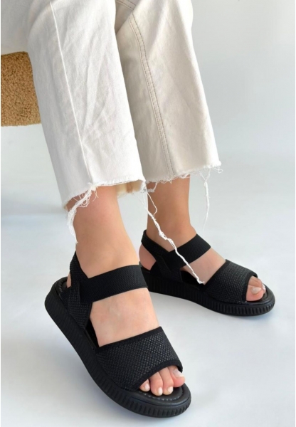Jake Siyah Hasır Cilt Sandalet