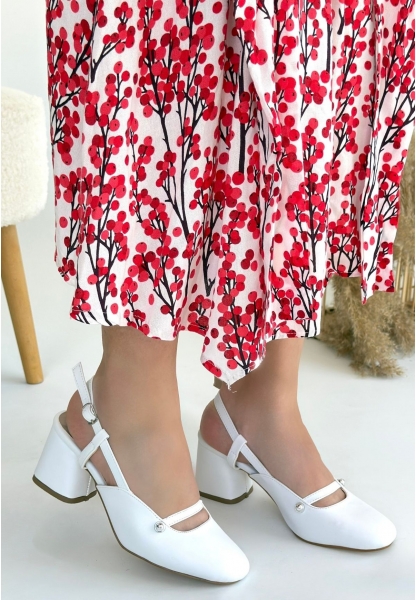 Jecci Beyaz Cilt Topuklu Ayakkabı