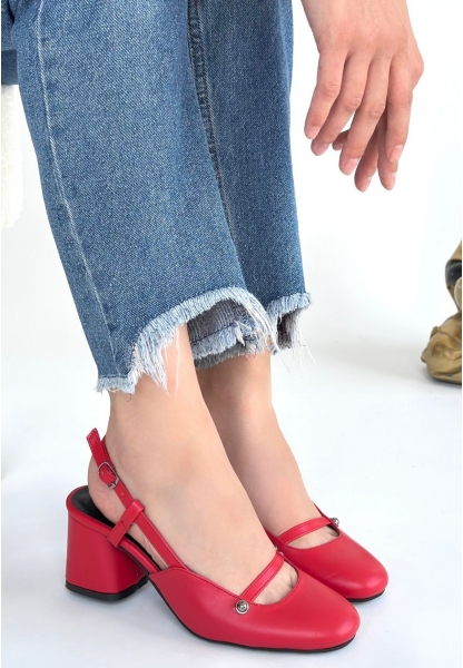 Jecci Kırmızı Cilt Topuklu Ayakkabı