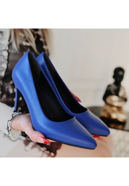 Jilya Mavi Cilt Stiletto Ayakkabı