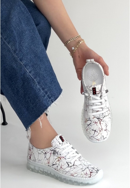 Jiten Beyaz Desenli Deri Bağcıklı Spor Ayakkabı
