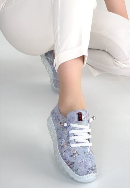 Jiten Lila Desenli Deri Bağcıklı Spor Ayakkabı