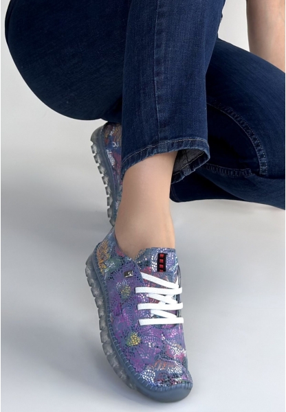 Jiten Mor Desenli Deri Bağcıklı Spor Ayakkabı