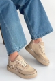 Junda Bej Cilt Bağcıklı Spor Ayakkabı