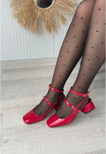 Karmi Kırmızı Rugan Topuklu Kemerli Ayakkabı