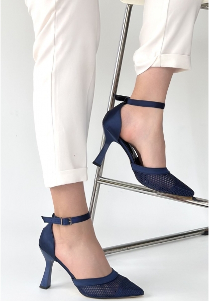 Keny Lacivert Saten Topuklu Ayakkabı