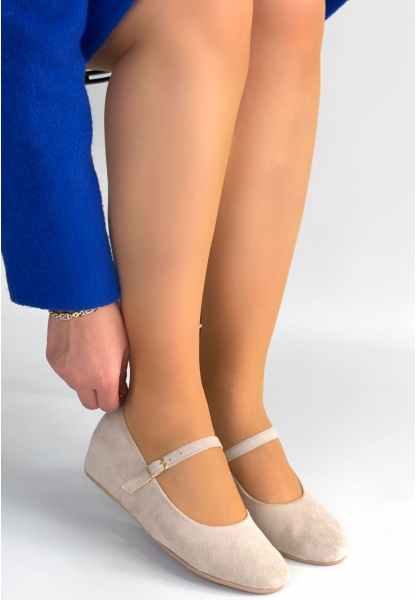 Lossa Bej Süet Kemerli Babet Ayakkabı