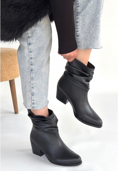 Lukana Siyah Cilt Topuklu Körüklü Bot