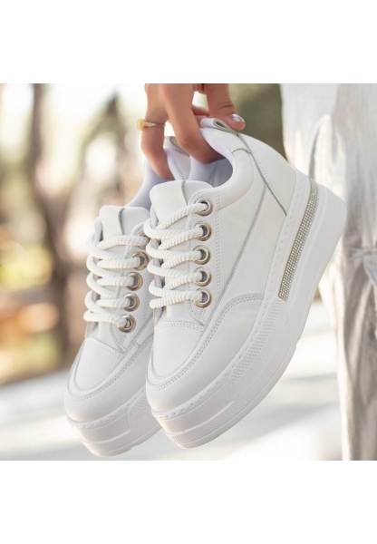 Lulu Beyaz Cilt Bağcıklı Spor Ayakkabı