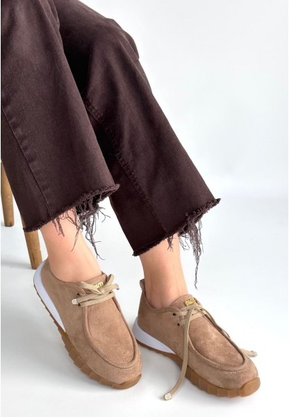 Lunga Bej Cilt Bağcıklı Spor Ayakkabı