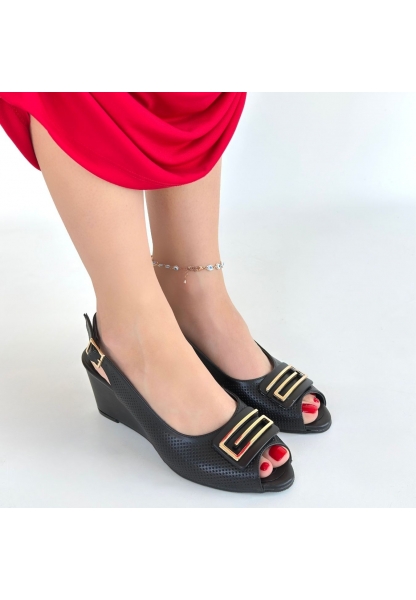 Mamba Siyah Cilt Dolgu Topuk Ayakkabı