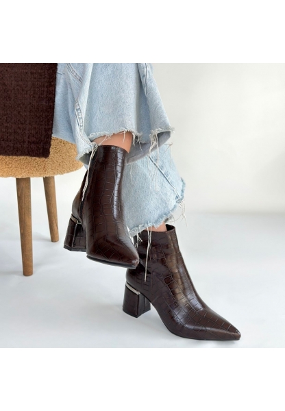 Meça Kahverengi Cilt Topuklu Bot