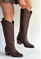 Meof Acı Kahve Cilt Topuklu Çizme