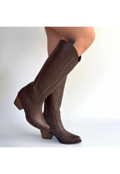 Meof Acı Kahve Cilt Topuklu Çizme