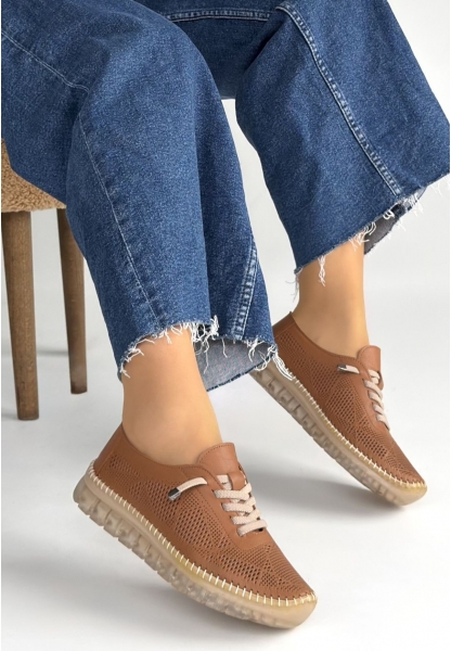 Merja Taba Deri Bağcıklı Spor Ayakkabı