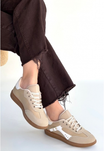 Mier Bej Cilt Bağcıklı Spor Ayakkabı