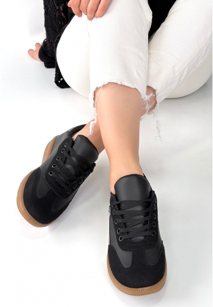 Mier Siyah Cilt Bağcıklı Spor Ayakkabı