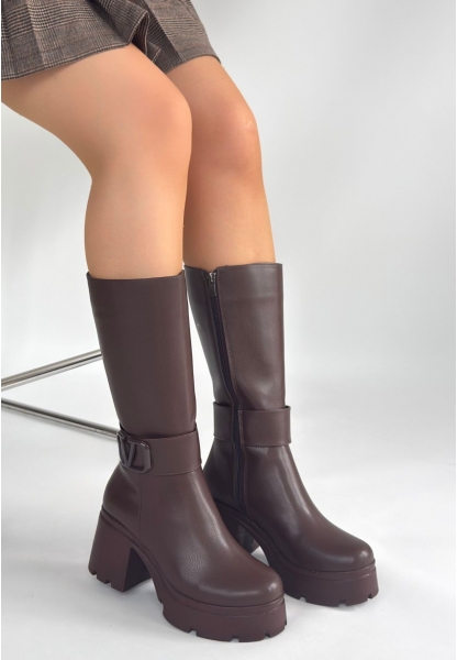 Moki Kahverengi Cilt Topuklu Çizme