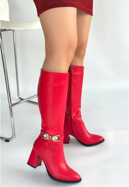 Mooni Kırmızı Cilt Topuklu Çizme