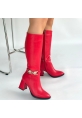 Mooni Kırmızı Cilt Topuklu Çizme