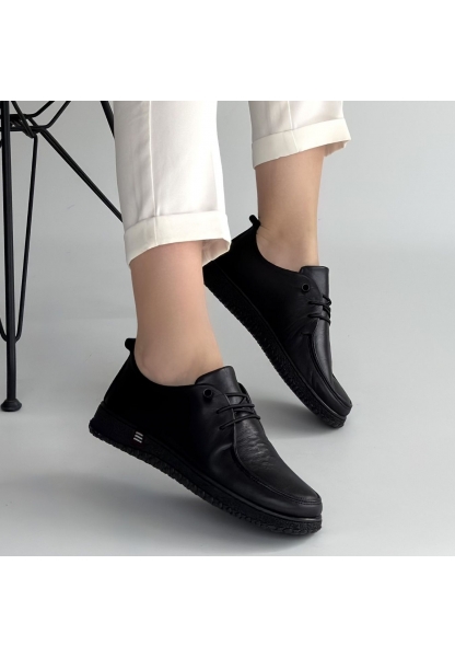 Mopin Siyah Deri Bağcıklı Spor Ayakkabı