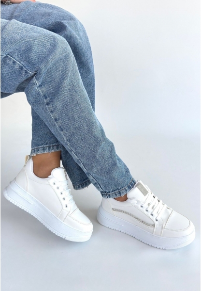 Natte Beyaz Cilt Bağcıklı Spor Ayakkabı