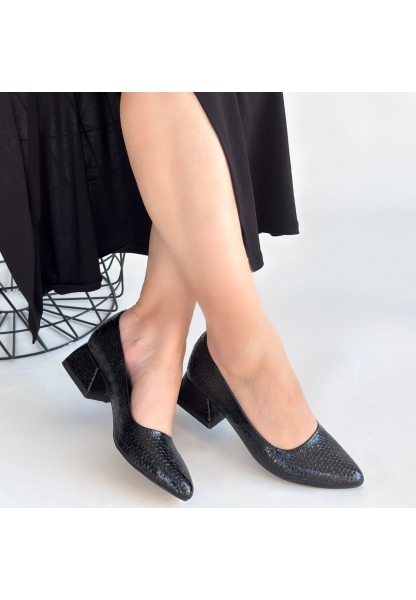 Nitya Siyah Baskılı Rugan Topuklu Ayakkabı