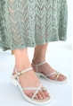 Nordi Bej Cilt Kemerli Sandalet