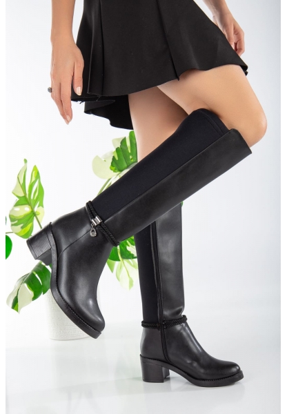 Olha Siyah Cilt Topuklu Çizme