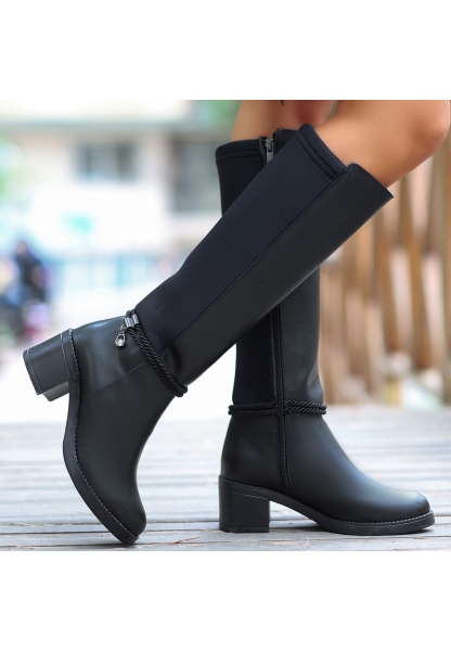 Olha Siyah Cilt Topuklu Çizme