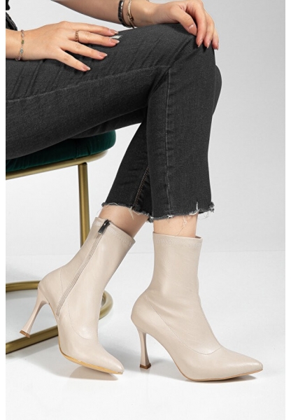 Orjen Bej Cilt Streç Topuklu Bot