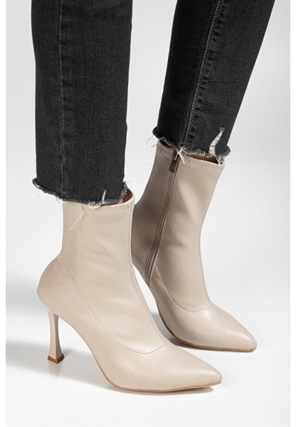 Orjen Bej Cilt Streç Topuklu Bot