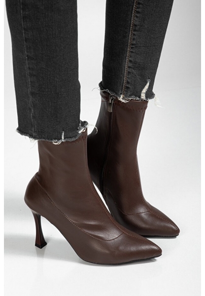 Orjen Kahverengi Cilt Streç Topuklu Bot