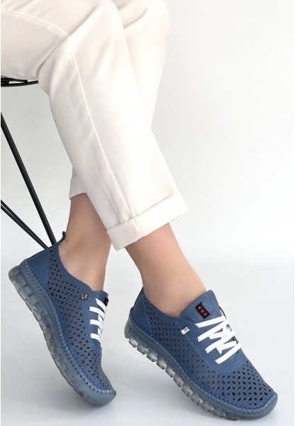 Otja Mavi Deri Lazerli Bağcıklı Spor Ayakkabı